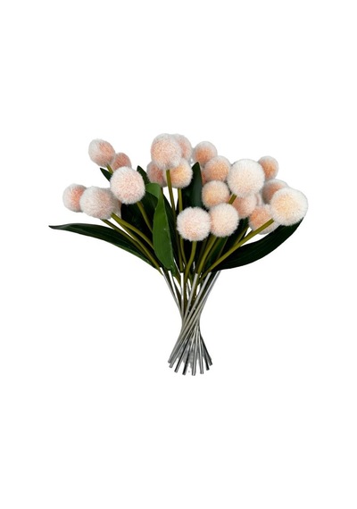 Yapay Çiçek Şampanya Rengi Pompon Çiçeği Dekoratif Yapay Çiçek 7 Toplu 30 20cm