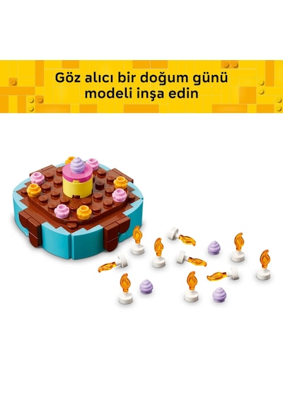 LEGO® Doğum Günü Pastası 40815 – 7 Yaş ve Üzeri Çocuklar için Mum İçeren Dekoratif Oyuncak Yapım Seti (219 Parça)