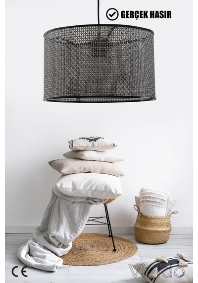 Wicker Siyah-beyaz Hasır Sarkıt Avize 38cm Siyah