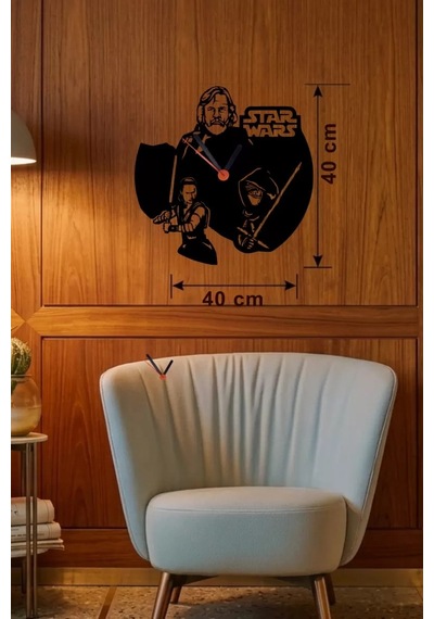 Büro Ev Ofis Dekoru İçin 40cm Ahşap Laser Kesim Yıldız Savaşları Tema Duvar Saati Diğer
