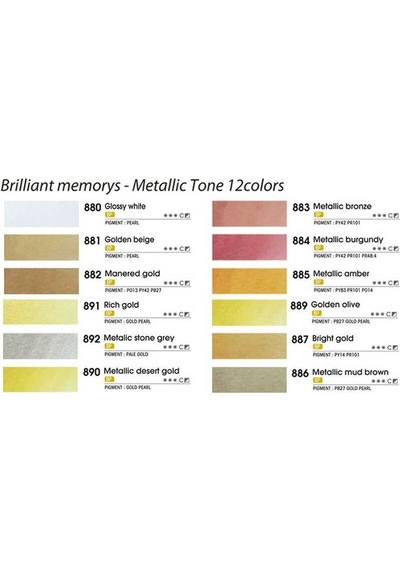 12li Aquarel Yarım Tablet Metalik Renkler Suluboya