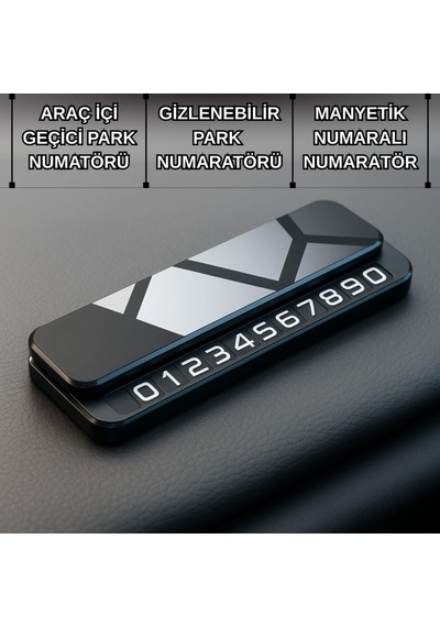 Polham Metal Ultra Şık Araç İçi Geçici Park Numaratörü, Gizlenebilir, Manyetik Ve Fosforlu Numaratör