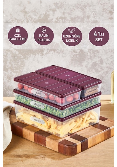 Selka Home 4'lü Set Nora Organizer Buzdolabı Buzluk Düzenleyici Saklama Kabı( 1 Ad. 4 Lt. 1 Ad. 2,25 Lt. 2 Ad. 1 Lt. )