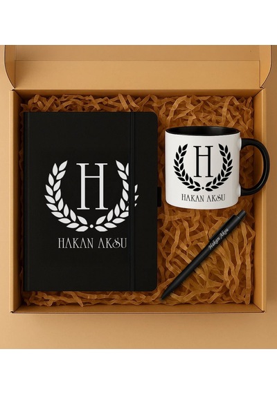 Bk Gift Kişiye Özel İsimli Siyah Defter & Kalem & Kupa Hediye Seti-1 Babalar Günü Hediyesi, Erkeklere Özel Hediye Kobitmeyencom34251 Bk Gift