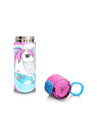 Coral High Kids Mavi Neon Pembe Unicorn Desenli Pipetli Ve Direkt İçim Çelik Termos 500 Ml 31925 Mavi - Beyaz