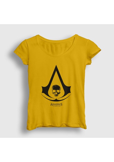 Presmono Kadın Skull Assassin's Creed T-shirt Sarı