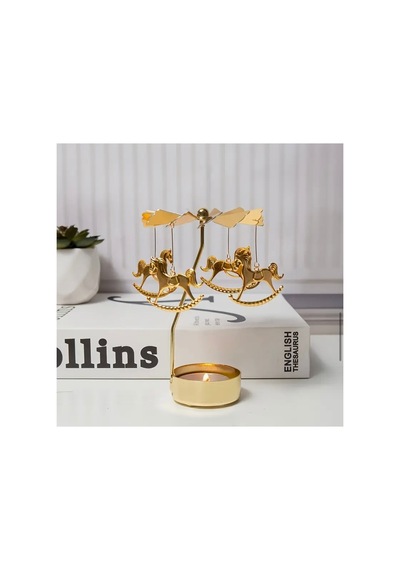 Sihirli Döner Atlıkarınca Tealight Mumluk - Gold