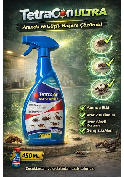 Tetracon Ultra Sprey Haşere İlacı 450 Ml Kene, Sivrisinek, Karasinek, Akrep, Tahtakurusu