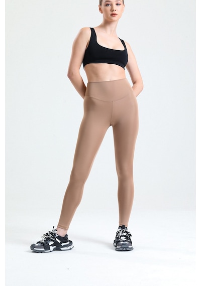 Thiff Gymwear Caramel Yüksek Bel Toparlayıcı Dalgıç Kumaş Spor Günlük Tayt Karamel