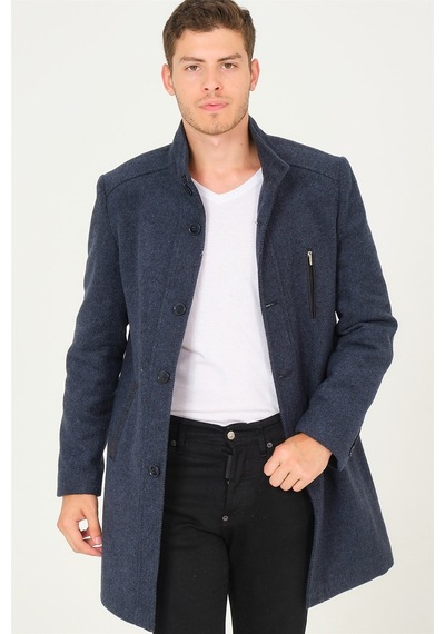 Plt8386 Dewberry Erkek Palto-Diagonal Siyah-Mavi-Diagonal Siyah-Mavi Siyah - Mavi