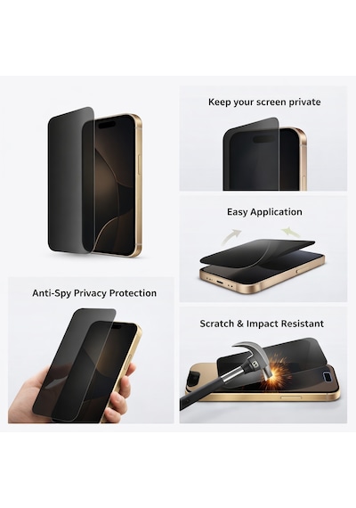 Apple iPhone 16 Pro Uyumlu Hayalet Ekran Koruyucu Gizli Privacy
