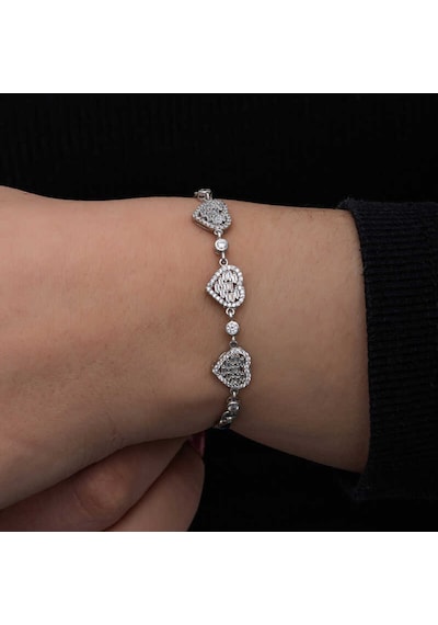 Gümüş Baget Taşlı Kalp Kadın Bileklik Gümüş - Rose Gold