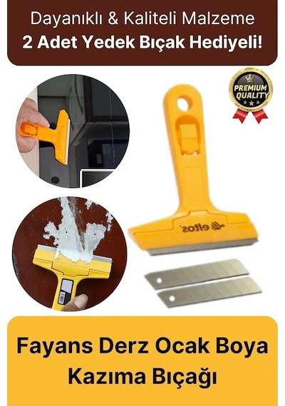 Çok Fonksiyonlu Cam Seramik Ocak Fayans Derz Boya Kısa Saplı 2 Adet Yedekli Sökücü Kazıma Bıçağı