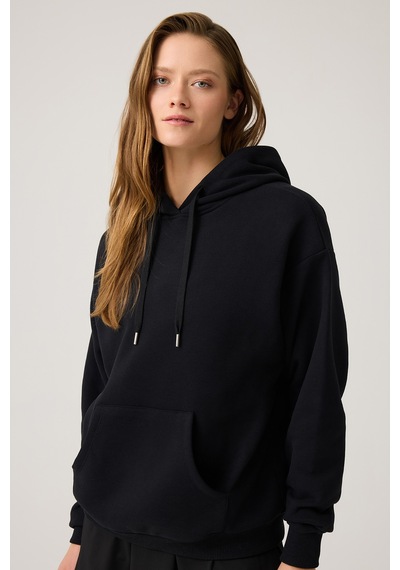 Los Ojos Siyah Geniş Kalıp Kapüşonlu Sweatshirt Hooded Sweat Siyah Siyah