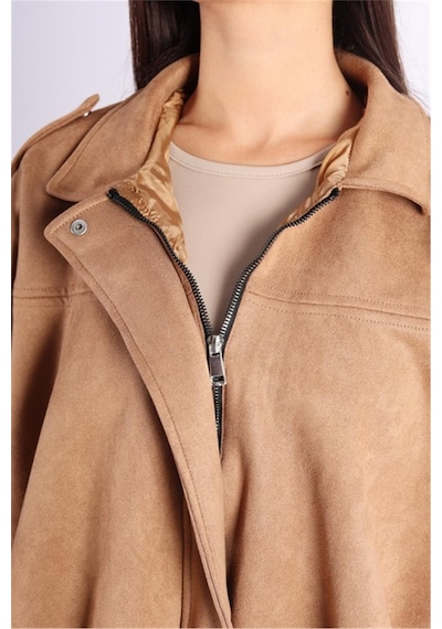 Prifaldi Premium Oversize Ekru Süet Bomber Ceket Vizon