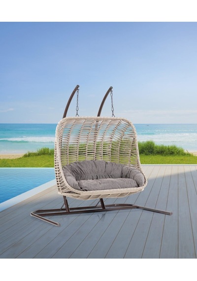 Decorfine Hamak Balina Model Çift Kişilik Rattan Salıncak Açik Kahve Krem