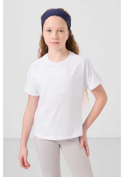 Beyaz Pamuklu O Yaka Oversize Fit Basic Kız Çocuk T-shirt - 75182 Beyaz