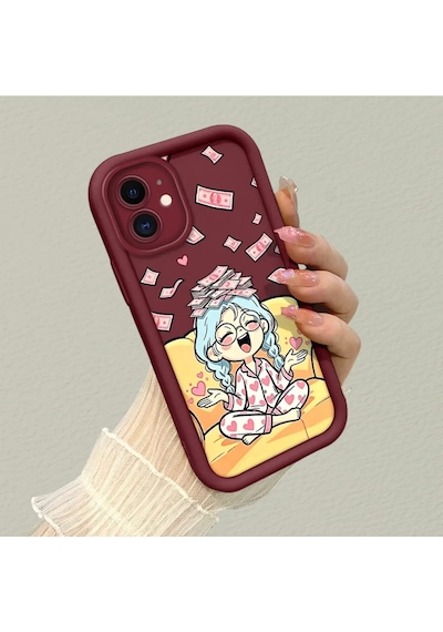 Apple  iPhone 11 Uyumlu Darbeye  Dayanıklı Kamera  Korumalı Bordo Silikon Baskı Desenli Kılıf