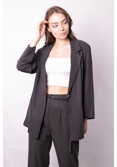 Kadın Baharlık Kumaş Rahat Kesim Yakalı Cepli Kolu Katlamalı Boyfriend Blazer Ceket-antrasit Antrasit Kadın Baharlık Kumaş Rahat Kesim Yakalı Cepli Kolu Katlamalı Boyfriend Blazer Ceket-antrasit Antrasit