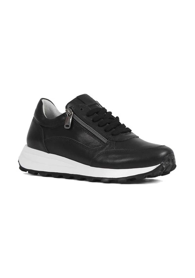 Kadın Siyah Bağcıklı Fermuarlı Deri Sneaker