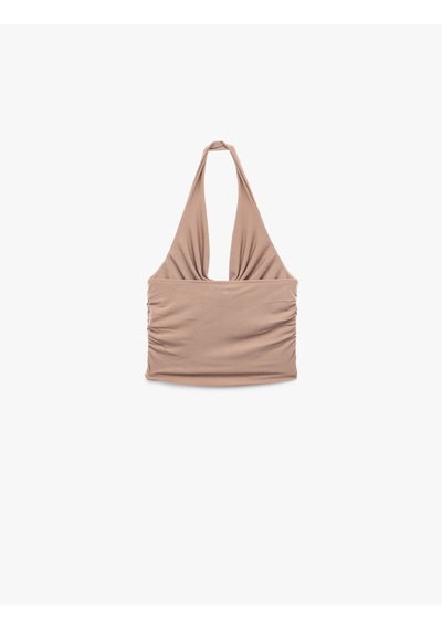 Koton Drapeli Degaje Yaka Kolsuz Slim Fit Crop Bluz Bej 5sal30380ık Ekru