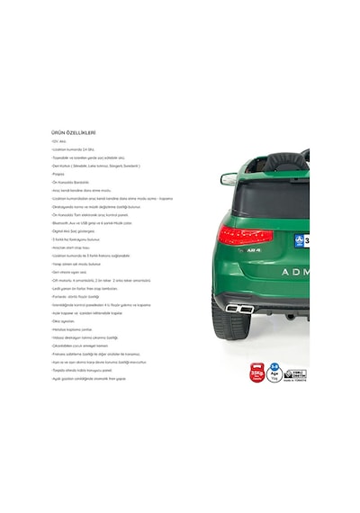 Akar Oyuncak Voyage 12 Volt Uzaktan Kumandalı Akülü Çocuk Arabası Yeşil