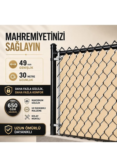Tr Pvc Çit Şeridi, Örgü Tel Gizlilik Bantları, 650 Gsm, 30 Metre, Ral 1015 Krem Renk