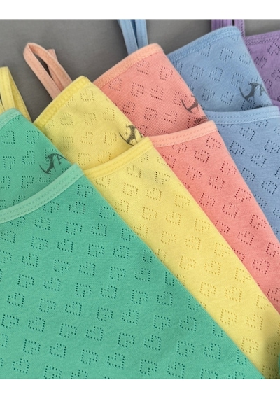 Alya Underwear Kız Çocuk - Garson İp Askılı %100 Pamuklu Atlet Kalpli Jakarlı Kumaş 5'li Paket Çok Renkli P15