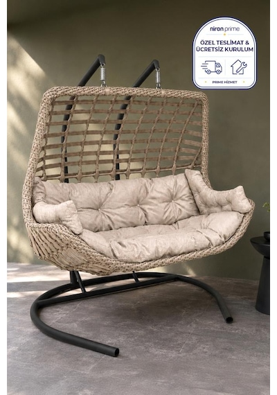 Niron Balina Çift Kişilik Rattan Bahçe Salıncağı Cappucino - Minderli Konfor Sütlü Kahverengi Niron Balina Çift Kişilik Rattan Bahçe Salıncağı Cappucino - Minderli Konfor Sütlü Kahverengi