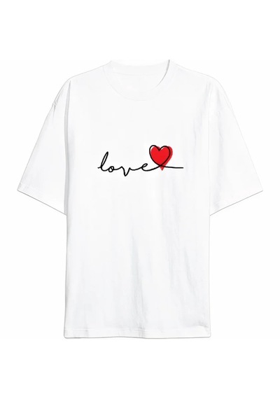 Dogutrend 14 Şubat Tişört Sevgililer Günü İçin Özel Tasarım Love Baskılı T-shirt - Beyaz