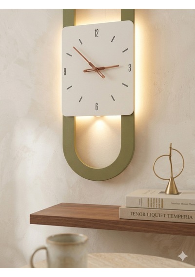 Berlin Ahşap Salon Duvar Saati Pilli Ledli Quartz Ultra Sessiz Mekanizma 28 Cm X 85 Cm Bej
