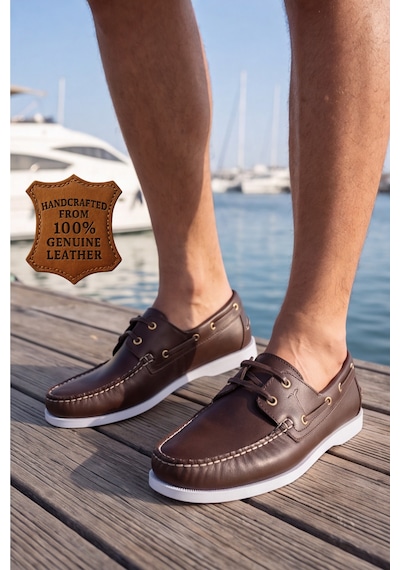 Nautical Hakiki Deri Kahverengi Kauçuk Anti Sararma Özellikli Taban Boat Shoe Loafer Makosen Cas... Beyaz - Kahverengi Nautical Hakiki Deri Kahverengi Kauçuk Anti Sararma Özellikli Taban Boat Shoe Loafer Makosen Cas... Beyaz - Kahverengi