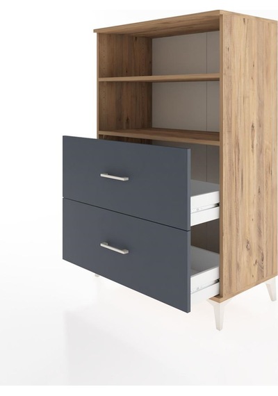 Hyperion Dolap 2 Raflı 2 Çekmeceli 88x44x134 Çam-antrasit Atlas Çam