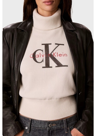 Calvin Klein Logolu % 100 Pamuk Balıkçı Yaka Kazak Lv047h329gyas Kadın Kazak Lv047h329g Yas Krem