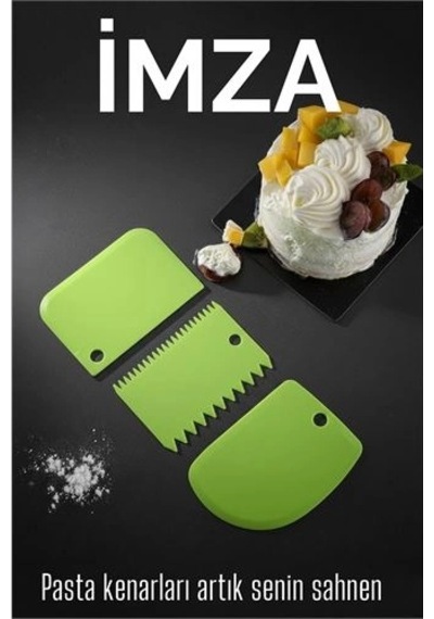 3 Lü Dekoratif Şekillendirme Aparatı Hamur Pasta Kesici Kazıma Düz, Dişli, Kavisli 717830 Açık Gri
