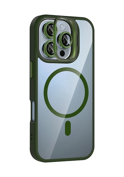 Joko - 893 -  Apple iPhone Uyumlu 16 Pro Remim Lensli Magsafe Standlı Kapak - - Kmrsfres - Koyu Yeşil