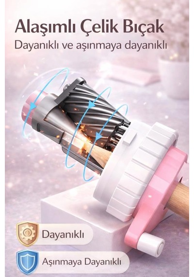 Deli H515-pk Çevirmeli Kalemtıraş Geniş Hazneli, Dayanıklı Çelik Bıçaklı Masaüstü Kalemtraş Pembe