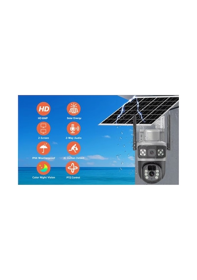 Sim Kartlı Güneş Enerjili Güvenlik Kamerası 3+3mp Ultra Hd Gece Görüşlü İp Kamera