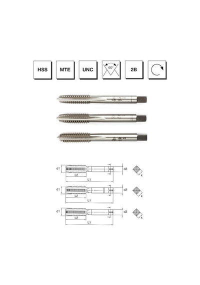 Mte Makina Takım 3/4" Hss Mte Normu Usa Normal Vidalı 3'lü Takım Kılavuzu - Unc - B00100141905
