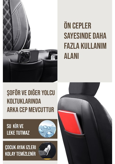 Dodge Ram Yarı Deri Oto Koltuk Kılıfı Siyah Beyaz Petra Serisi