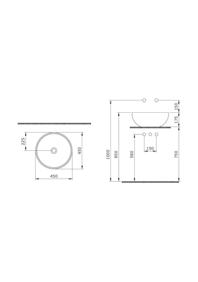 Bocchi Venezia Çanak Lavabo 45 CM Parlak Siyah 1119-005-0125