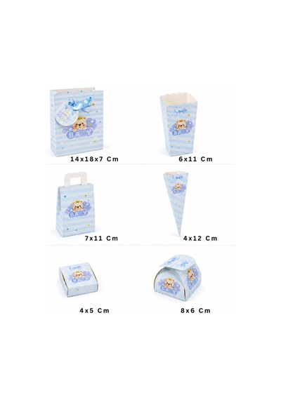 Mavi Ayıcıklı Hoşgeldin Bebeğim Hediyelik Seti, Baby Shower Ve Doğum Günü İkram Seti,7 Ürün-48 Parça 0 - 20 Ay