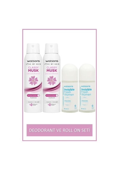 Watsons Invisible Fresh 48 Saat Etkili Kadın Roll-on 50 Ml X2 Ve Classy Musk 24 Saat Etkili Deodorant 150 Ml X2