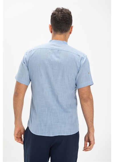 Kısa Kol Şile Bezi Bodrum Erkek T-shirt Açık Mavi 3074 Açık Mavi