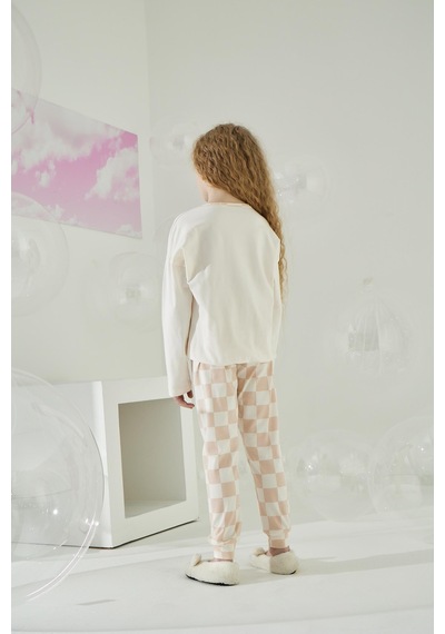 Kız Çocuk Uzun Kol Krem Pijama Takımı C8t5n6o6 001