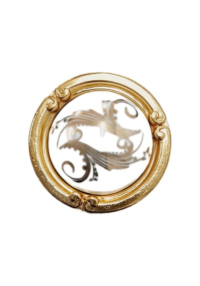 Porselen Düğme Kulp Metal Gold Motifli / 5 Adet Beyaz