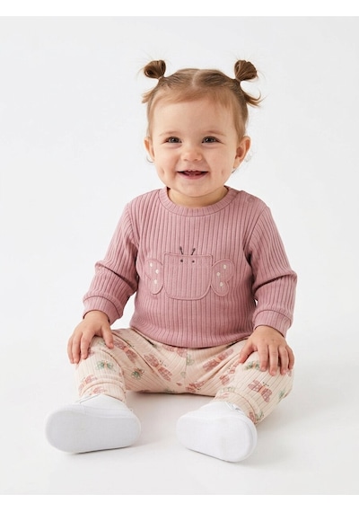 HelloBaby Pamuklu Kelebek Detaylı Taytlı 2li Kız Bebek Takım Gül Kurusu "Gül Kurusu"