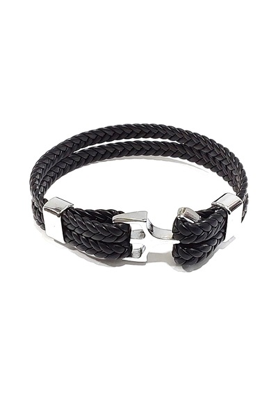 Shadow Knot Hakiki Deri Örgü Çelik Detay Erkek Bileklik50-677 Antrasit