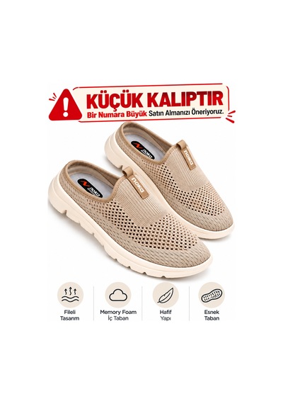 Wordex Noka Nina Keten Rahat Esnek Taban Kapalı Sabo Kadın Terlik Bej