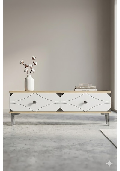 Tsa1297dbs Alfa Tv Sehpası Safirmeşe-beyaz-silver 120cm